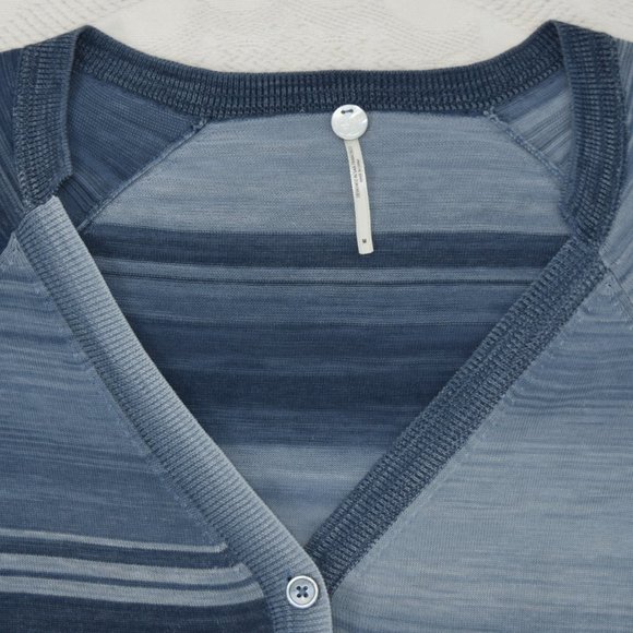 Margaret O’Leary Blue Stripe V-Neck Button Cardigan Womens Sweater 100% Cotton M - Picture 2 of 12